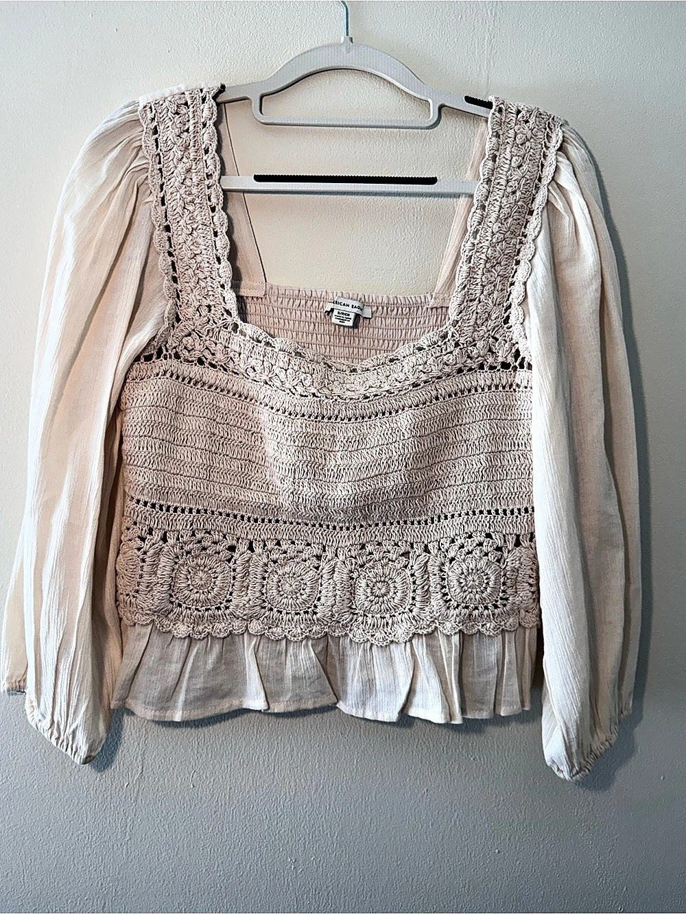 American Eagle Crochet Blouse cream colored size small